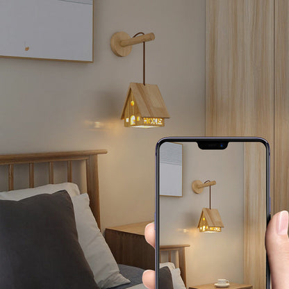 Japanese Solid Wood House Hollowed 1-Light Wall Sconce Lamp