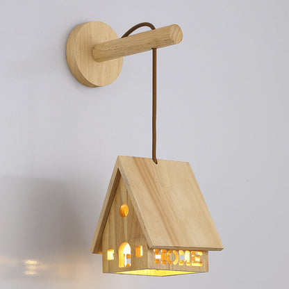 Japanese Solid Wood House Hollowed 1-Light Wall Sconce Lamp