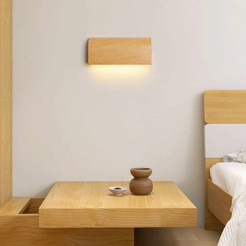 Scandinavian Wood Grain Rectangular LED Wall Sconce Lamp