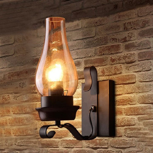 Traditional Vintage Iron Kerosene Vase 1-Light Wall Sconce Lamp For Hallway