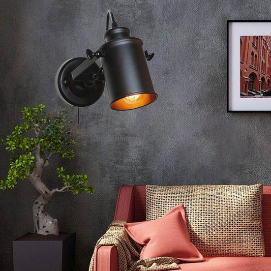 Industrial Iron Rotatable Cylinder 1-Light Wall Sconce Lamp