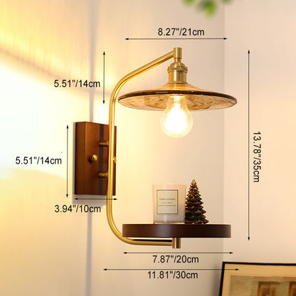 Brass Wood Shelf Disk Ice Cube 1-Light Wall Sconce Lamp