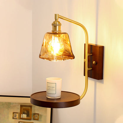 Brass Wood Shelf Disk Ice Cube 1-Light Wall Sconce Lamp