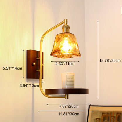 Brass Wood Shelf Disk Ice Cube 1-Light Wall Sconce Lamp