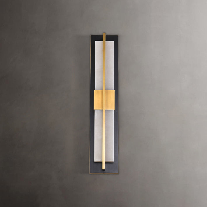 Chinese Marble Brass Rectangular LED Wall Sconce Lamp