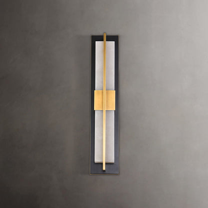 Chinese Marble Brass Rectangular LED Wall Sconce Lamp