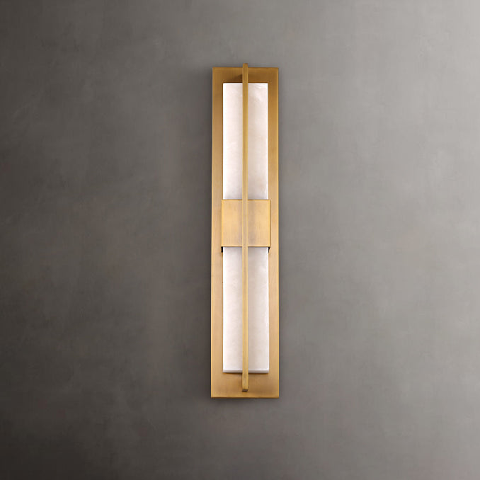 Chinese Marble Brass Rectangular LED Wall Sconce Lamp