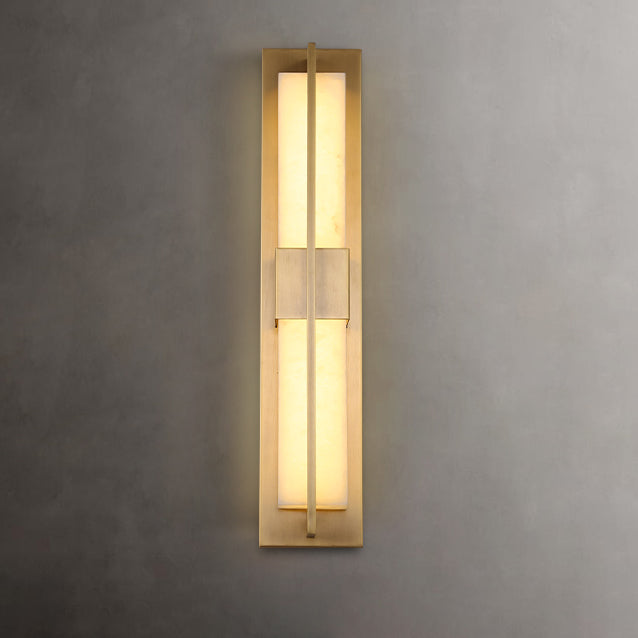 Chinese Marble Brass Rectangular LED Wall Sconce Lamp
