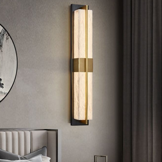 Chinese Marble Brass Rectangular LED Wall Sconce Lamp
