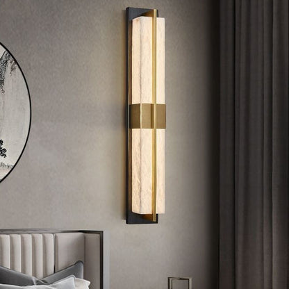 Chinese Marble Brass Rectangular LED Wall Sconce Lamp