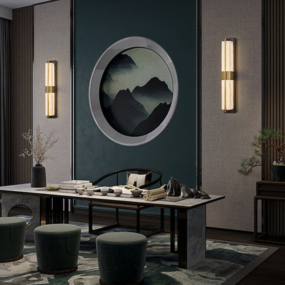 Chinese Marble Brass Rectangular LED Wall Sconce Lamp