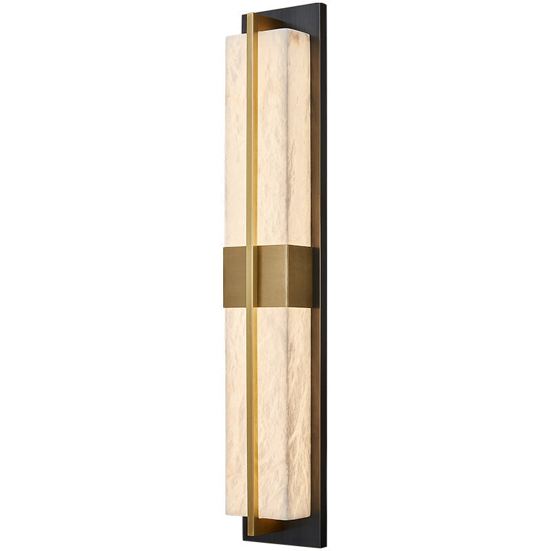 Chinese Marble Brass Rectangular LED Wall Sconce Lamp