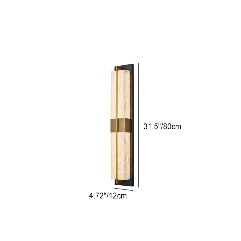 Chinese Marble Brass Rectangular LED Wall Sconce Lamp