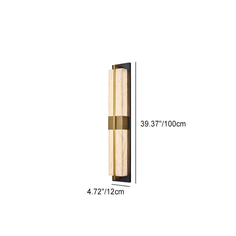 Chinese Marble Brass Rectangular LED Wall Sconce Lamp