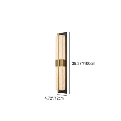 Chinese Marble Brass Rectangular LED Wall Sconce Lamp