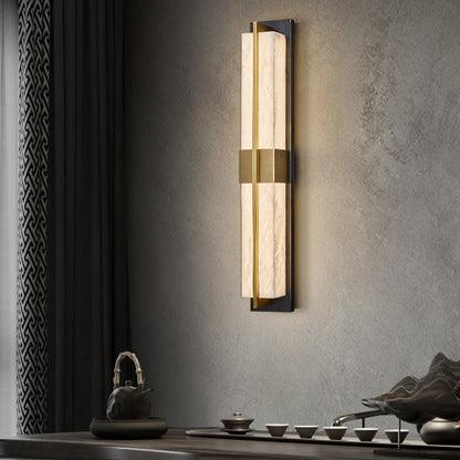 Chinese Marble Brass Rectangular LED Wall Sconce Lamp