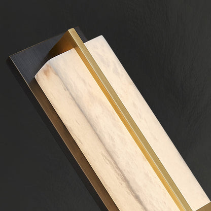 Chinese Marble Brass Rectangular LED Wall Sconce Lamp
