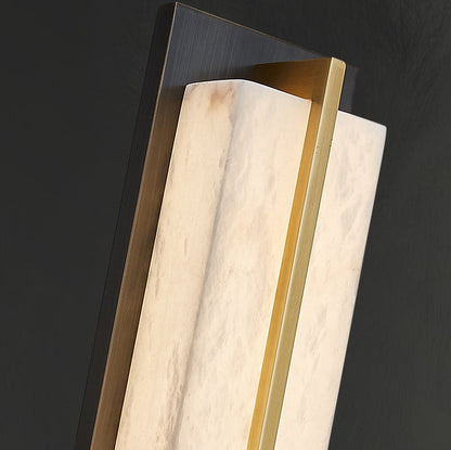 Chinese Marble Brass Rectangular LED Wall Sconce Lamp