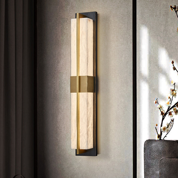 Chinese Marble Brass Rectangular LED Wall Sconce Lamp