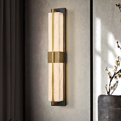 Chinese Marble Brass Rectangular LED Wall Sconce Lamp
