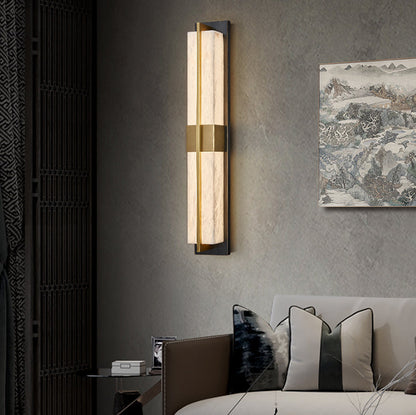 Chinese Marble Brass Rectangular LED Wall Sconce Lamp