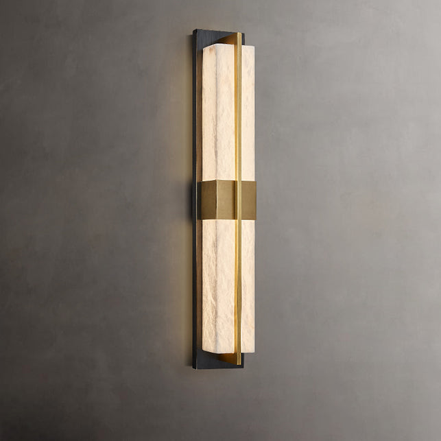 Chinese Marble Brass Rectangular LED Wall Sconce Lamp