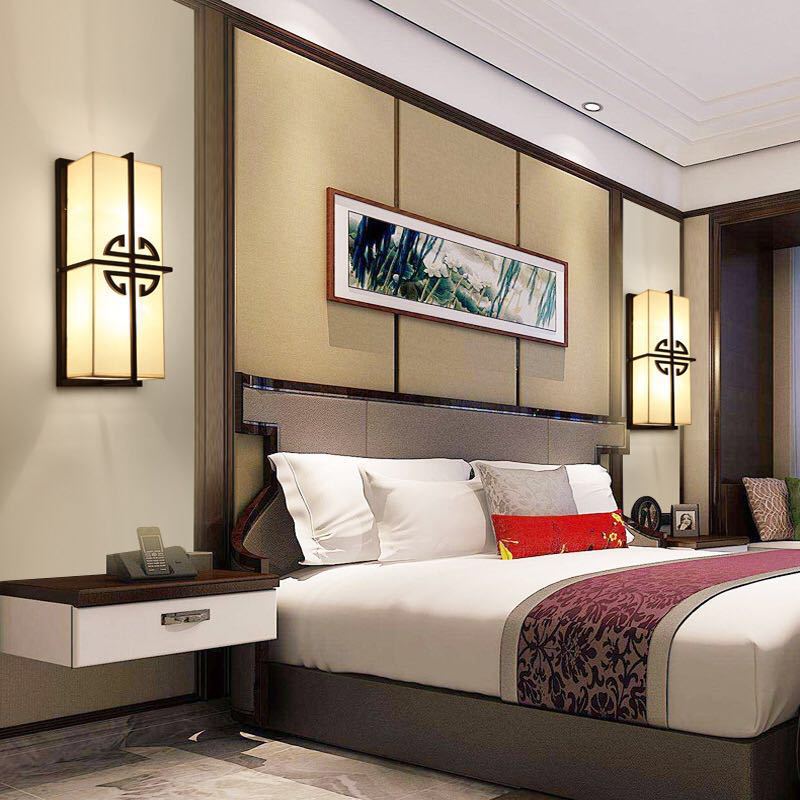 Chinese Rectangular Chinese Knot 2-Light Wall Sconce Lamp