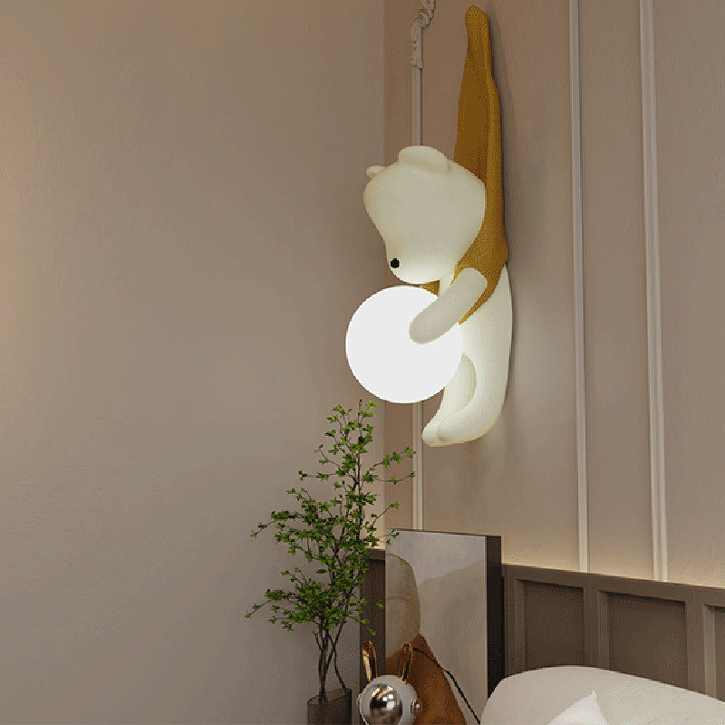 Kids Hanging Bear Resin PMMA 1-Light Wall Sconce Lamp