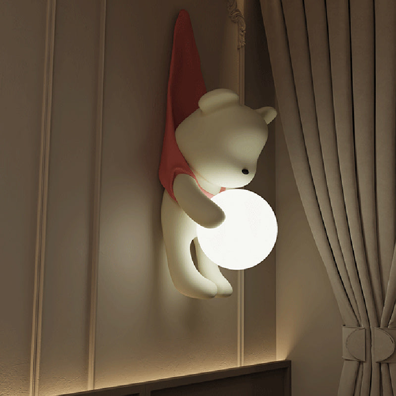 Kids Hanging Bear Resin PMMA 1-Light Wall Sconce Lamp