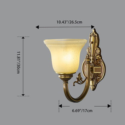 Brass Glass Horn Shape Carved 1/2 Light Wall Sconce Lamp
