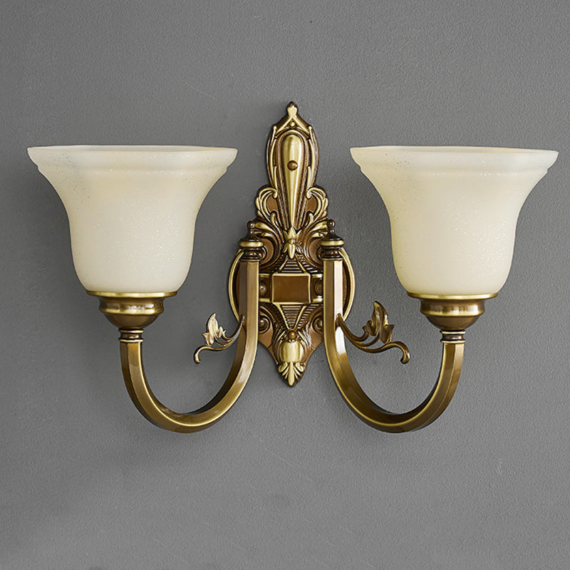 Brass Glass Horn Shape Carved 1/2 Light Wall Sconce Lamp