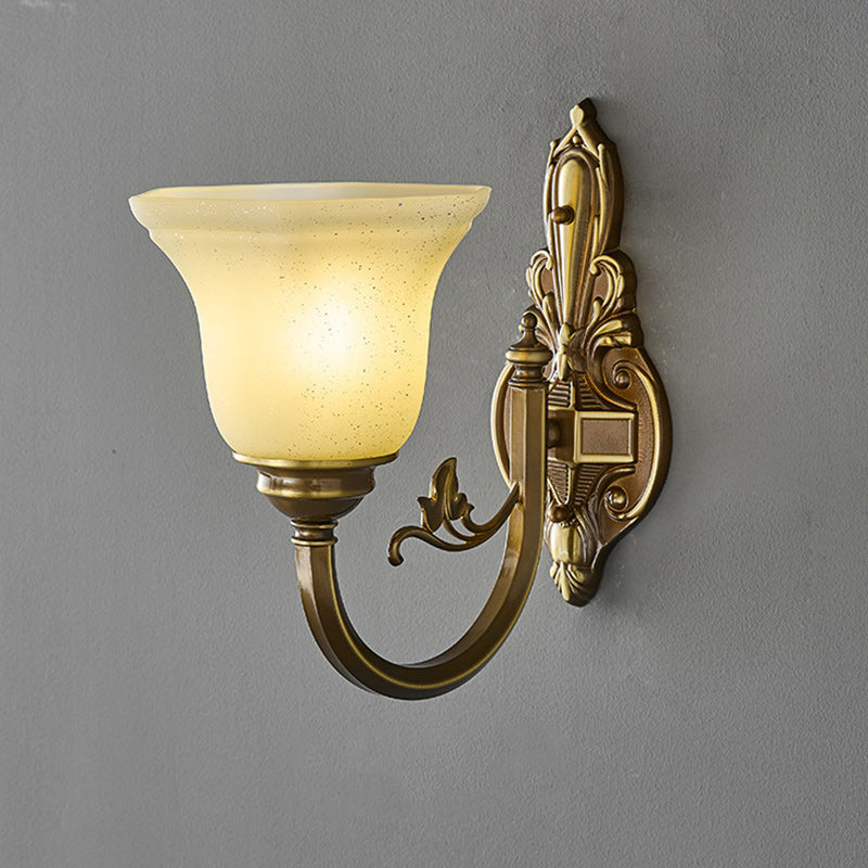 Brass Glass Horn Shape Carved 1/2 Light Wall Sconce Lamp