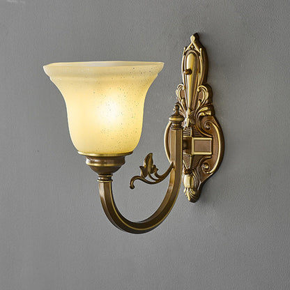 Brass Glass Horn Shape Carved 1/2 Light Wall Sconce Lamp