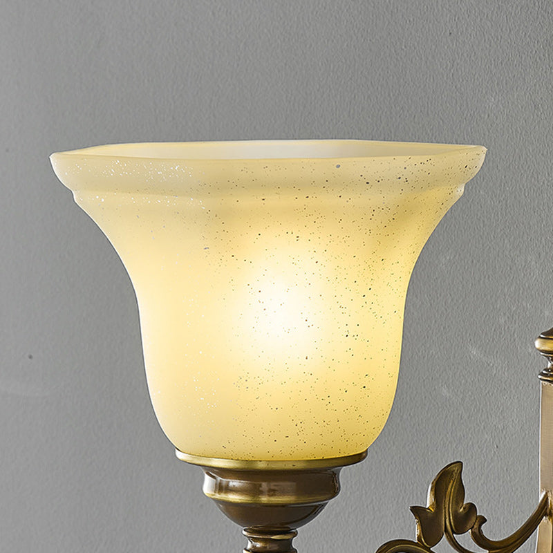 Brass Glass Horn Shape Carved 1/2 Light Wall Sconce Lamp