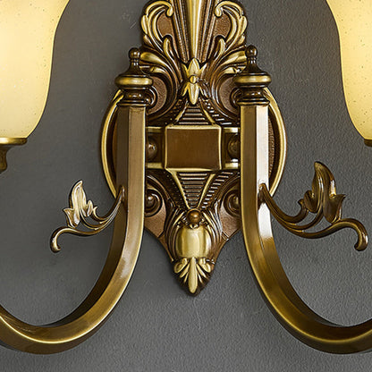 Brass Glass Horn Shape Carved 1/2 Light Wall Sconce Lamp