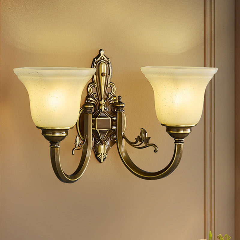 Brass Glass Horn Shape Carved 1/2 Light Wall Sconce Lamp