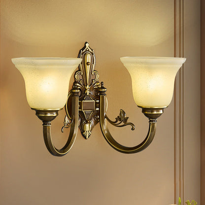 Brass Glass Horn Shape Carved 1/2 Light Wall Sconce Lamp