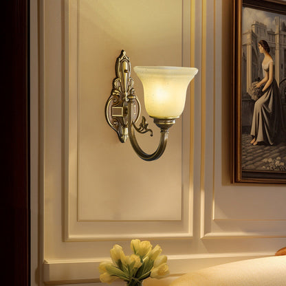 Brass Glass Horn Shape Carved 1/2 Light Wall Sconce Lamp
