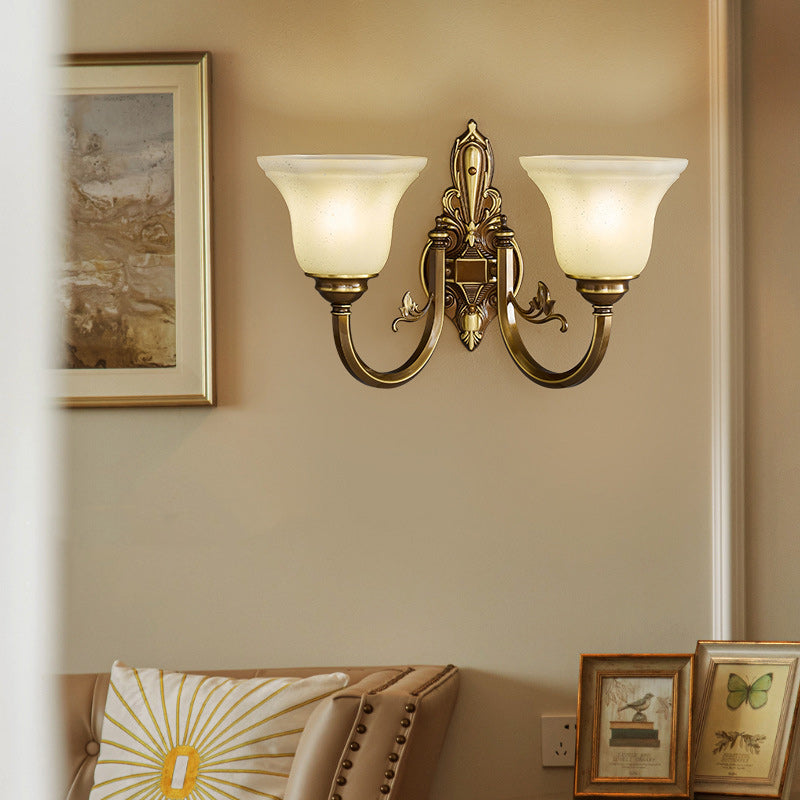 Brass Glass Horn Shape Carved 1/2 Light Wall Sconce Lamp