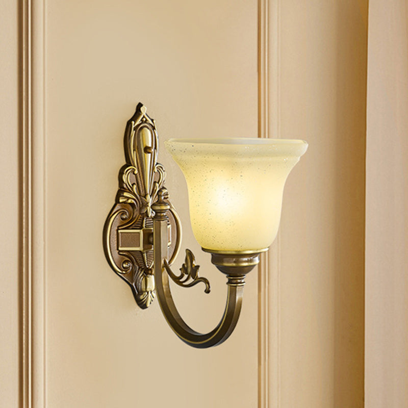 Brass Glass Horn Shape Carved 1/2 Light Wall Sconce Lamp