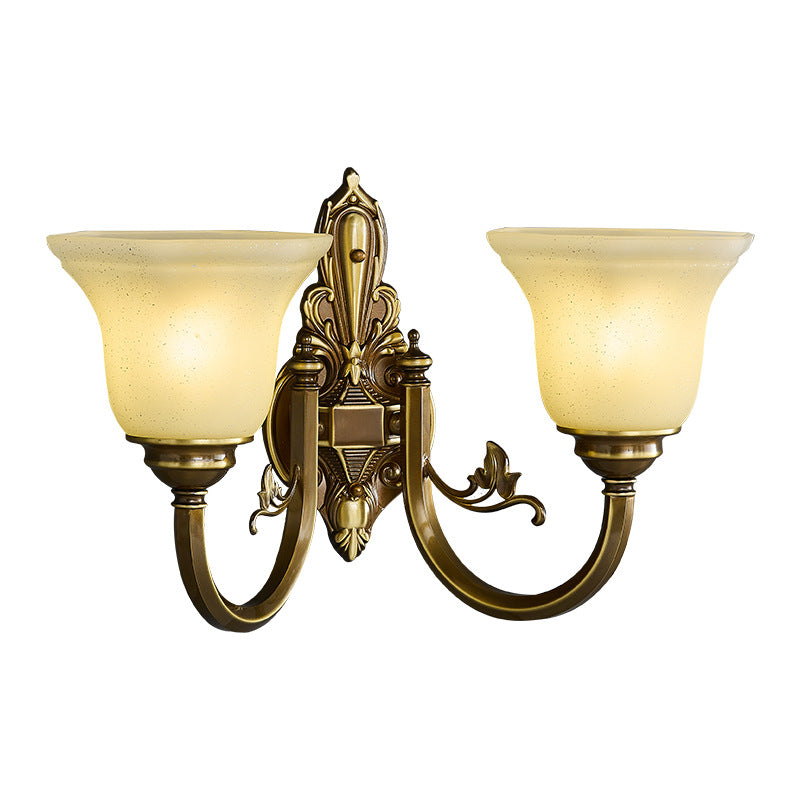 Brass Glass Horn Shape Carved 1/2 Light Wall Sconce Lamp