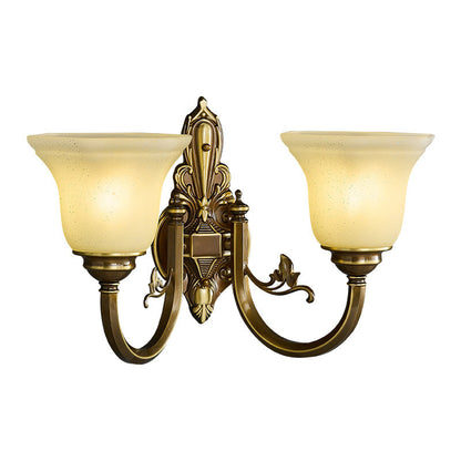 Brass Glass Horn Shape Carved 1/2 Light Wall Sconce Lamp