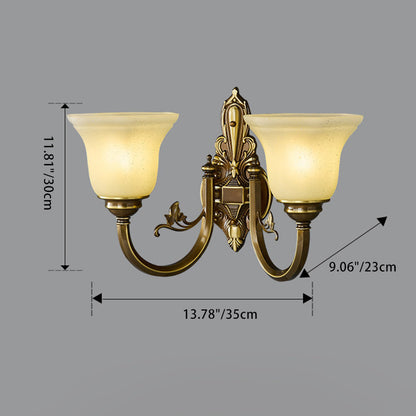 Brass Glass Horn Shape Carved 1/2 Light Wall Sconce Lamp