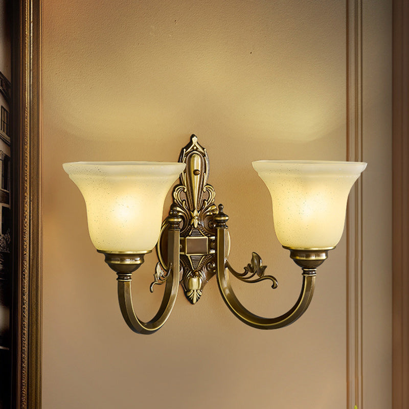 Brass Glass Horn Shape Carved 1/2 Light Wall Sconce Lamp