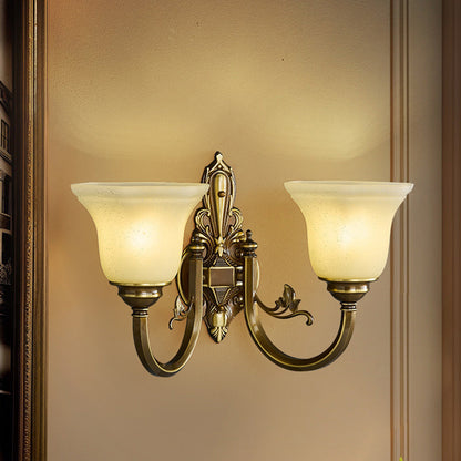 Brass Glass Horn Shape Carved 1/2 Light Wall Sconce Lamp