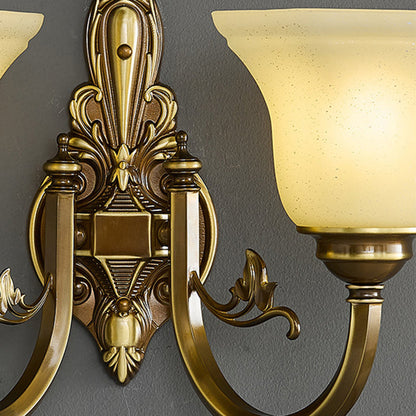 Brass Glass Horn Shape Carved 1/2 Light Wall Sconce Lamp
