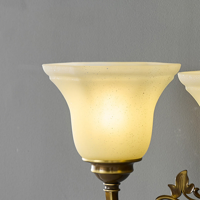 Brass Glass Horn Shape Carved 1/2 Light Wall Sconce Lamp