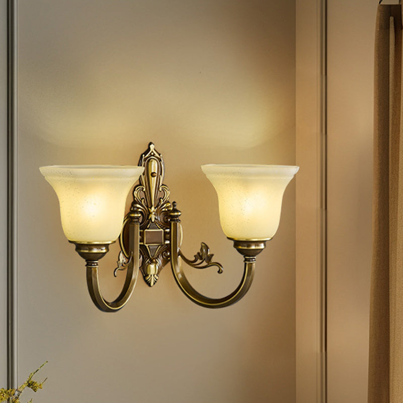 Brass Glass Horn Shape Carved 1/2 Light Wall Sconce Lamp