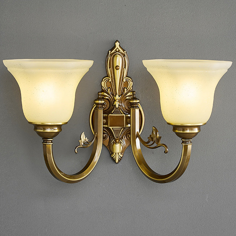 Brass Glass Horn Shape Carved 1/2 Light Wall Sconce Lamp