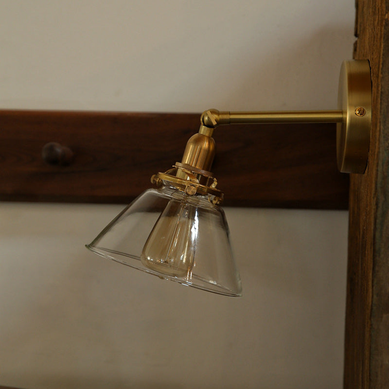 Japanese Copper Glass Conic 1-Light Wall Sconce Lamp